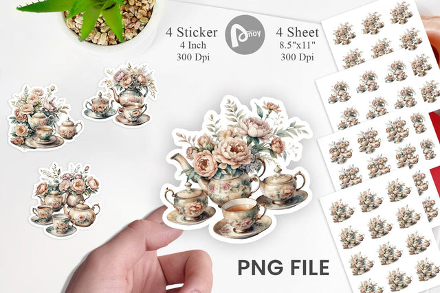 Watercolor Tea Set Sticker Sublimation artnoy 