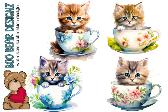 Watercolor Teacup Kitten Clipart SVG Boo Bear Designz 