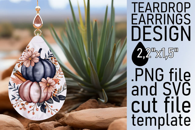 Watercolor Teardrop Earrings Pumpkin Sublimation afrosvg 