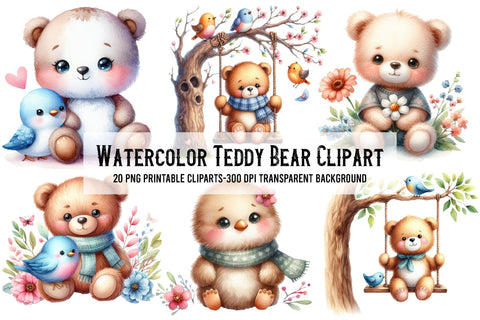 Watercolor Teddy Bear Clipart Sublimation Rupkotha 