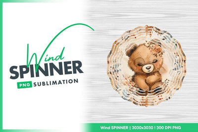 Watercolor teddy bear floral wind spinner round Sublimation Regulrcrative 