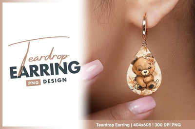 Watercolor teddy bear surrounded by floral elements Sublimation Regulrcrative 