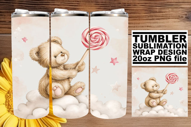 Watercolor Teddy Bear Tumbler Wrap - Baby Joy Sublimation afrosvg 