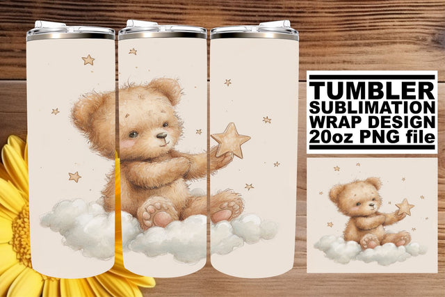 Watercolor Teddy Bear Tumbler Wrap - Baby Love Sublimation afrosvg 