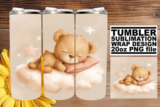 Watercolor Teddy Bear Tumbler Wrap - Baby Love's Adventure Sublimation afrosvg 