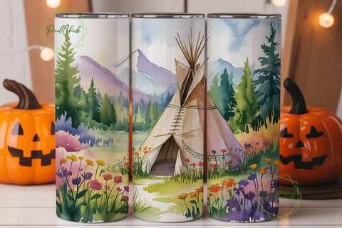 Watercolor Teepee Scenery 20oz Tumbler Sublimation PixelChick 