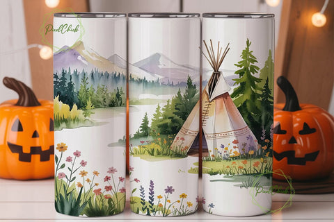 Watercolor Teepee Scenery 20oz Tumbler Sublimation PixelChick 