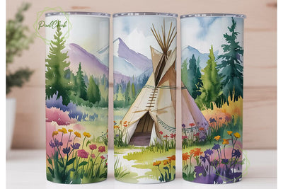 Watercolor Teepee Scenery 20oz Tumbler Sublimation PixelChick 