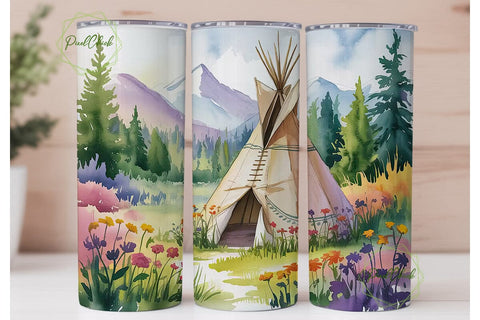 Watercolor Teepee Scenery 20oz Tumbler Sublimation PixelChick 