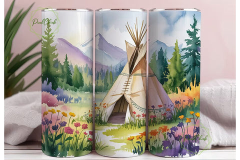 Watercolor Teepee Scenery 20oz Tumbler Sublimation PixelChick 