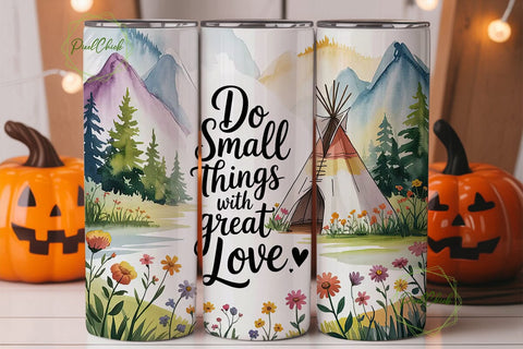 Watercolor Teepee & Wildflowers Tumbler Sublimation PixelChick 