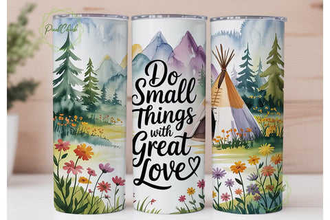 Watercolor Teepee & Wildflowers Tumbler Sublimation PixelChick 
