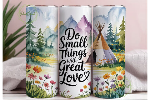 Watercolor Teepee & Wildflowers Tumbler Sublimation PixelChick 