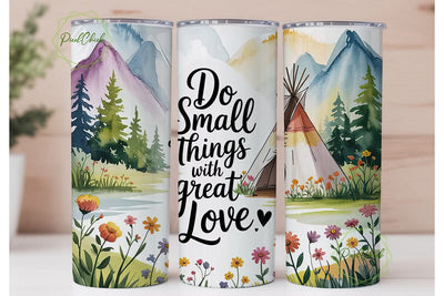 Watercolor Teepee & Wildflowers Tumbler Sublimation PixelChick 