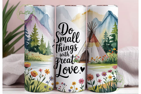 Watercolor Teepee & Wildflowers Tumbler Sublimation PixelChick 