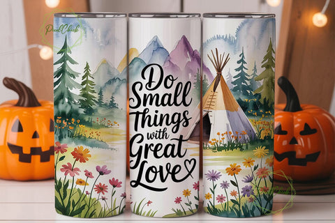 Watercolor Teepee & Wildflowers Tumbler Sublimation PixelChick 