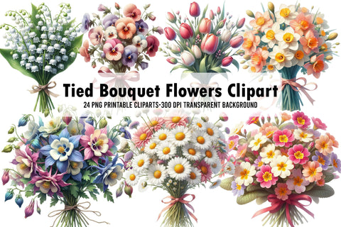 Watercolor Tied Bouquet Flowers Clipart Sublimation Rupkotha 