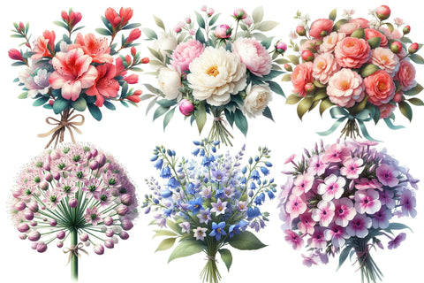 Watercolor Tied Bouquet Flowers Clipart Sublimation Rupkotha 