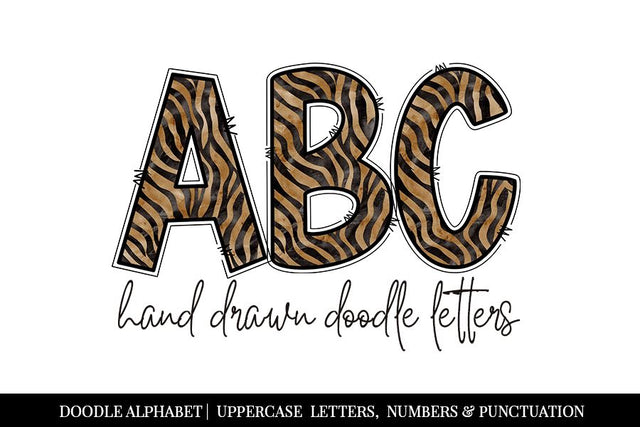 Watercolor Tiger Pattern Hand Drawn Doodle Letter Alphabet Sublimation BijouBay 