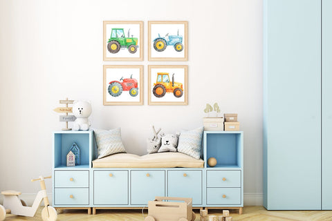 Watercolor Tractor Clipart PNG, Boys Birthday Invitations Sublimation RedHelgaArt 
