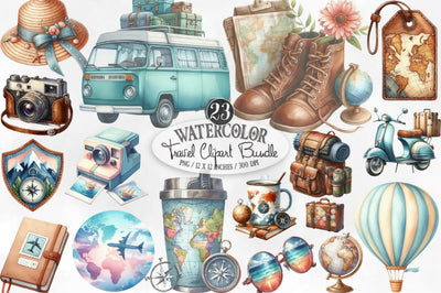 Watercolor Travel Clipart Sublimation SVGista 