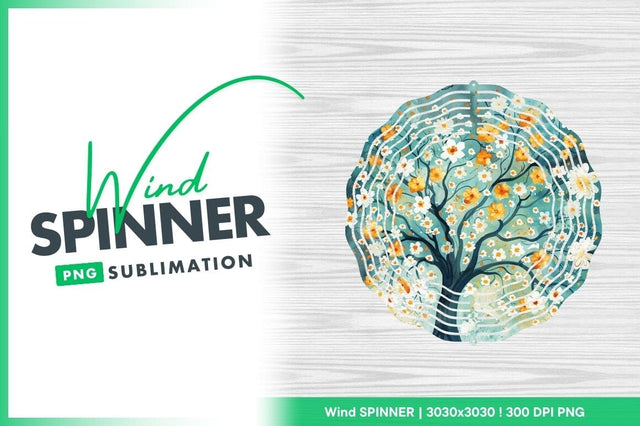 Watercolor Tree Illustration with Orange and White Flowers on Teal Background Sublimation Regulrcrative 
