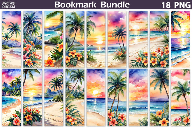 Watercolor Tropical Beach Bookmark | Summer Beach Bookmark Sublimation WatercolorColorDream 