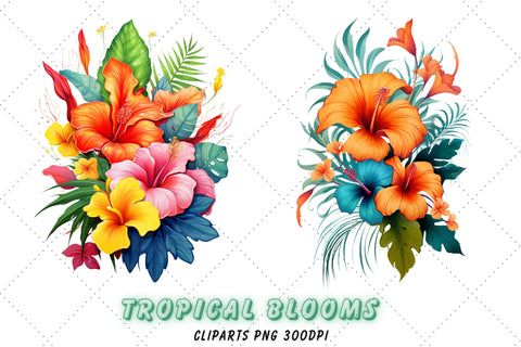 Watercolor Tropical Flower clipart. Exotic Summer flowers and leaves. Hawaii Clipart, Hibiscus, plumeria, calla flowers, Wedding Flowers Sublimation FloridPrintables 