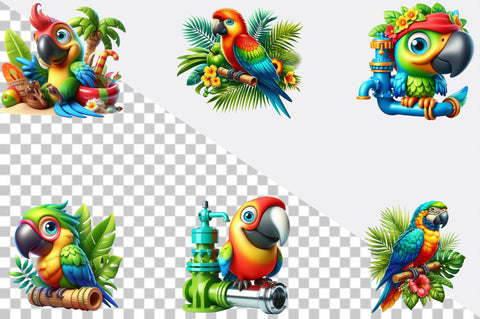 Watercolor Tropical Parrot Clipart Bundle. Sublimation SVGArt 