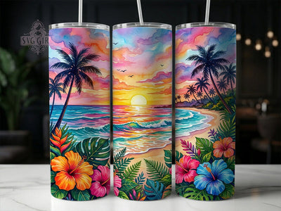 Watercolor Tropical Sunset 20oz Tumbler, Watercolor Tropical Sunset, Tropical Sunset, Watercolor Sunset, Sunset Tumbler, Tropical Tumbler, 20oz Tumbler, Tumbler Wrap Sublimation SvggirlplusArt 