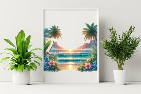 Watercolor Tropical Sunsets Clipart Sublimation SVGArt 