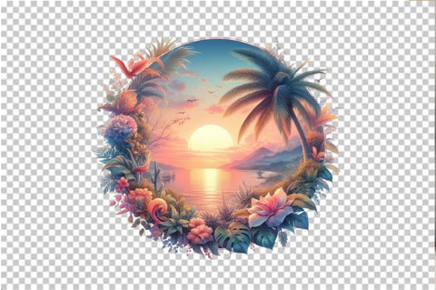 Watercolor Tropical Sunsets Clipart Sublimation SVGArt 