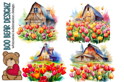 Watercolor Tulip Farm Clipart Sublimation Boo Bear Designz 