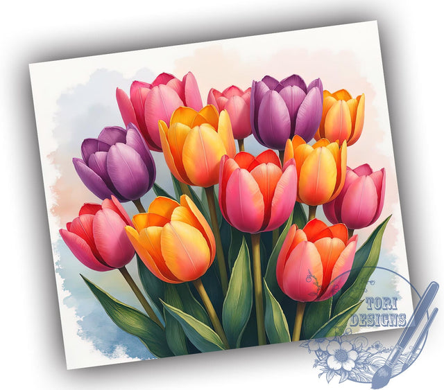 Watercolor Tulip Flowers 20oz Tumbler, Watercolor Floral Cup, 20oz Sublimation, Flower Drinkware, Spring Tumbler, Floral Art Design, Gifts for Flower Lovers Sublimation ToriDesigns 