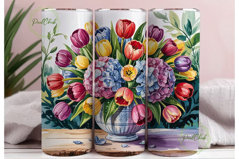 Watercolor Tulips 20oz Tumbler Wrap Sublimation PixelChick 