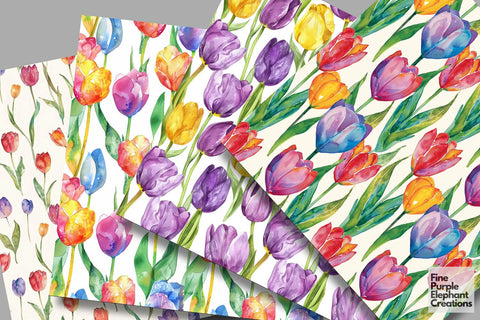 Watercolor Tulips Flowers Digital Paper Digital Pattern Fine Purple Elephant Creations 