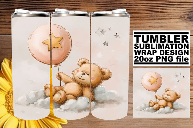 Watercolor Tumbler with Nursery Bears - Charming Designs Sublimation afrosvg 