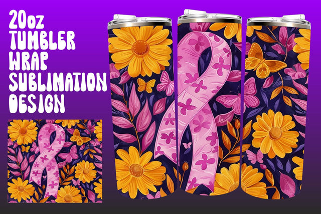 Watercolor Tumbler Wrap Breast Cancer Sublimation afrosvg 