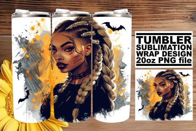 Watercolor Tumbler Wrap Halloween Afro American 20oz Sublimation afrosvg 