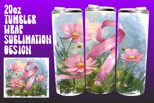 Watercolor Tumbler Wrap Pink Ribbon Sublimation afrosvg 