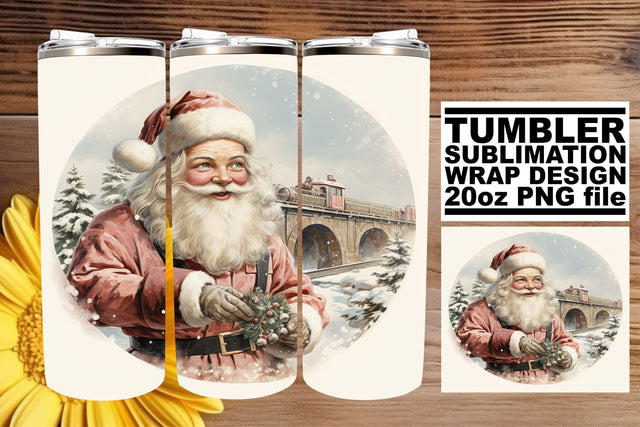 Watercolor Tumbler Wrap - Retro Christmas 20oz Sublimation Sublimation afrosvg 