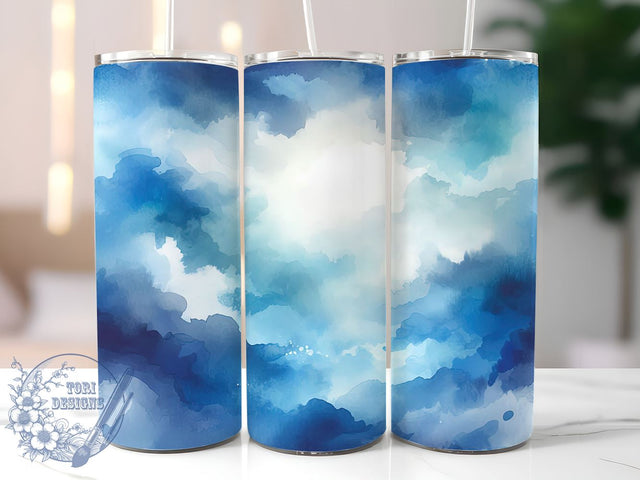 Watercolor Tumbler Wrap, Sky Blue Design, 20oz Sublimation, Blue Border Tumbler, Artistic Drinkware, Blue Ombre Tumbler, Stylish Tumbler Wrap Sublimation ToriDesigns 