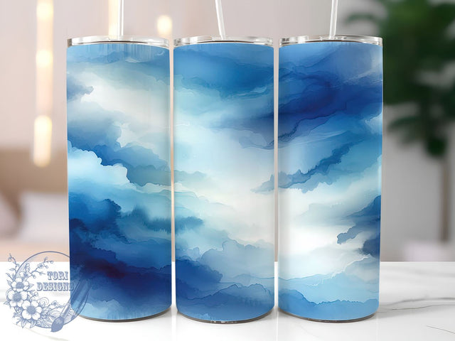 Watercolor Tumbler Wrap, Sky Blue Design, 20oz Sublimation, Blue Border Tumbler, Artistic Drinkware, Blue Ombre Tumbler, Stylish Tumbler Wrap Sublimation ToriDesigns 