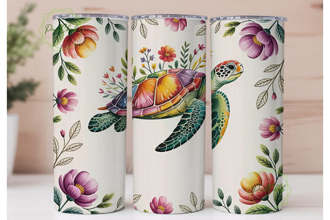 Watercolor Turtle 20oz Tumbler Wrap Sublimation PixelChick 