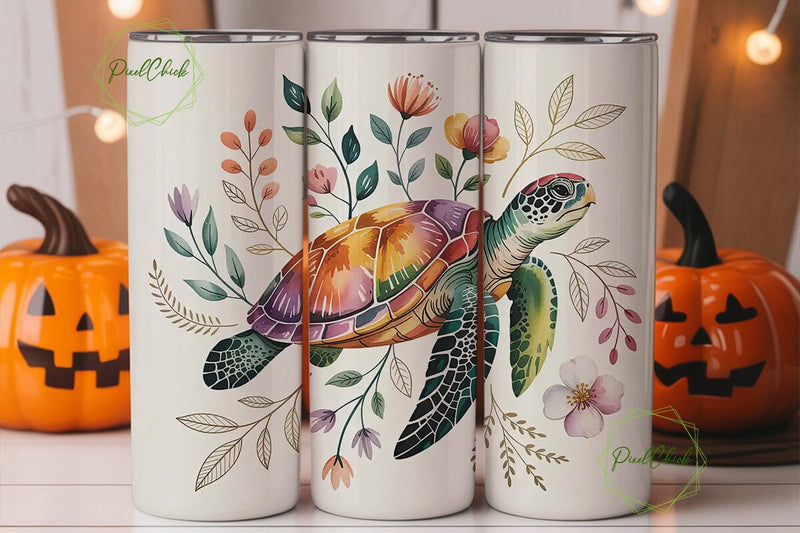 Watercolor Turtle 20oz Tumbler Wrap Sublimation PixelChick 