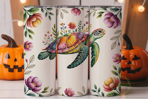 Watercolor Turtle 20oz Tumbler Wrap Sublimation PixelChick 