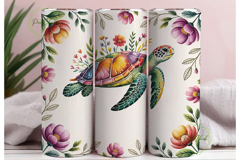 Watercolor Turtle 20oz Tumbler Wrap Sublimation PixelChick 
