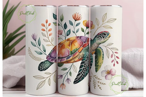 Watercolor Turtle 20oz Tumbler Wrap Sublimation PixelChick 