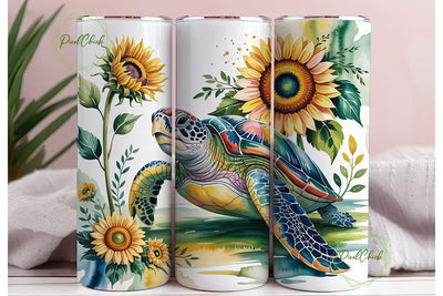 Watercolor Turtle Sunflowers Tumbler Sublimation PixelChick 