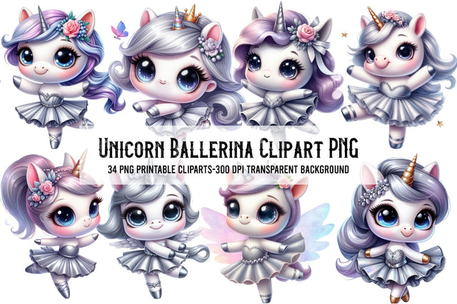 Watercolor Unicorn Ballerina Clipart PNG Sublimation Rupkotha 